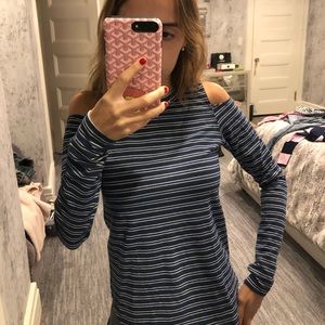 Blue and white striped long sleeve shirt